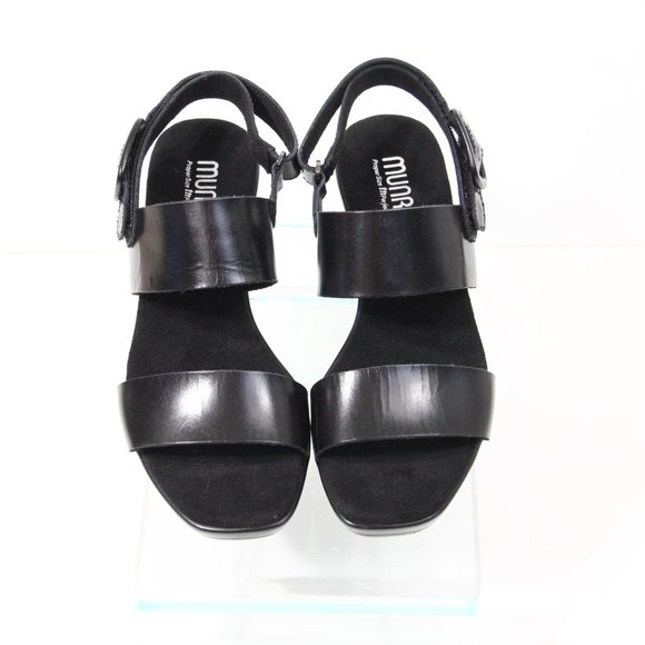 Munro Sandals Women Chunky Platform Heel 6.5 wide WW Black Leather Max - Picture 4 of 9